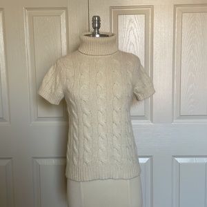 Ralph Lauren Size Small Cable Knit Merino Wool Short Sleeve Cream Turtleneck